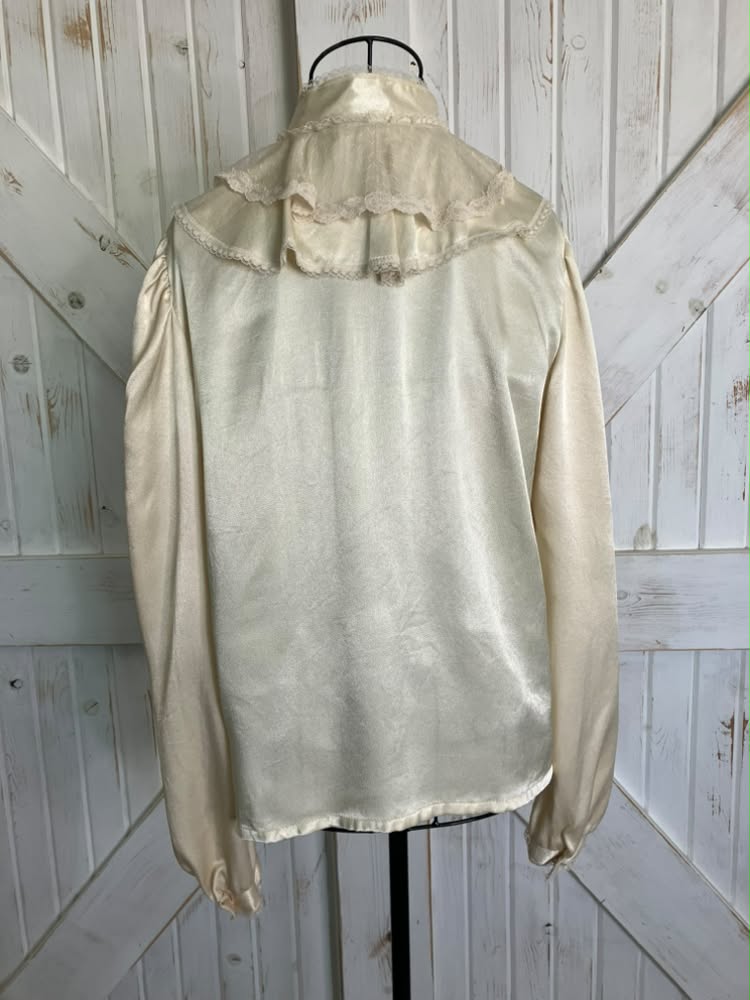 70's Vintage Gunne Sax Jessica's Gunnies Ivory Satin Lace Ruffle Victorian Edwardian Prairie Blouse Top Shirt 9