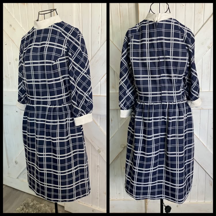 60's Vintage Alison Ayres Marsha Brady Mod Blue White Check Mini Dress