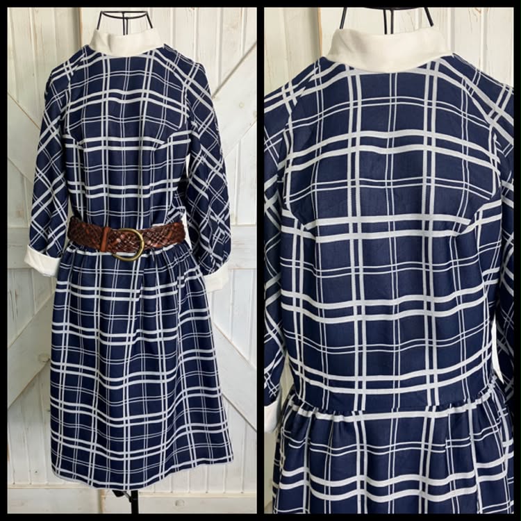 60's Vintage Alison Ayres Marsha Brady Mod Blue White Check Mini Dress
