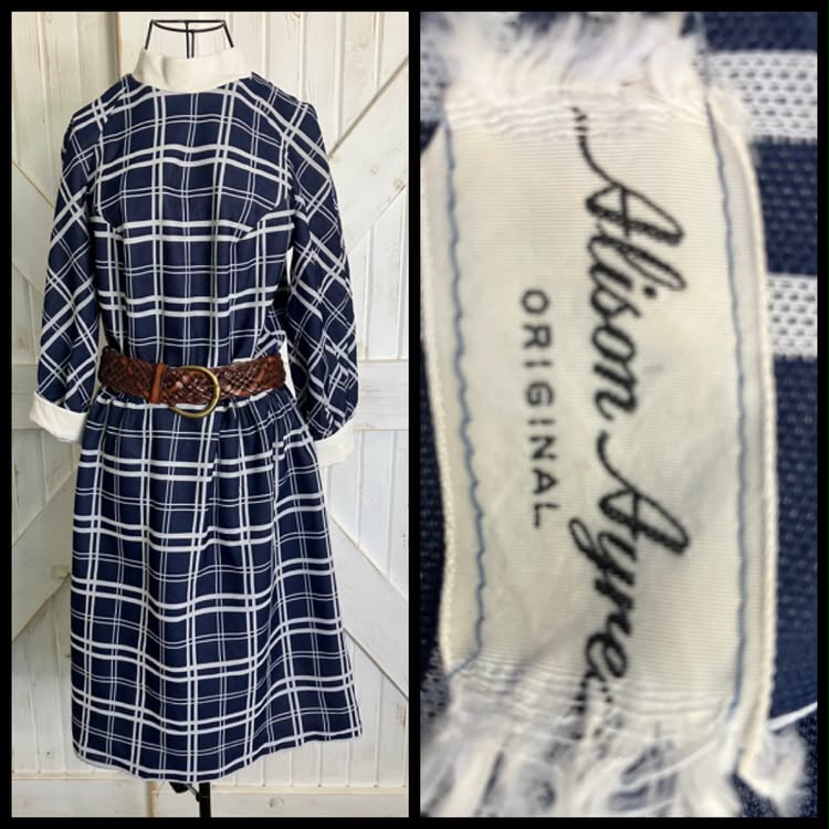 60's Vintage Alison Ayres Marsha Brady Mod Blue White Check Mini Dress