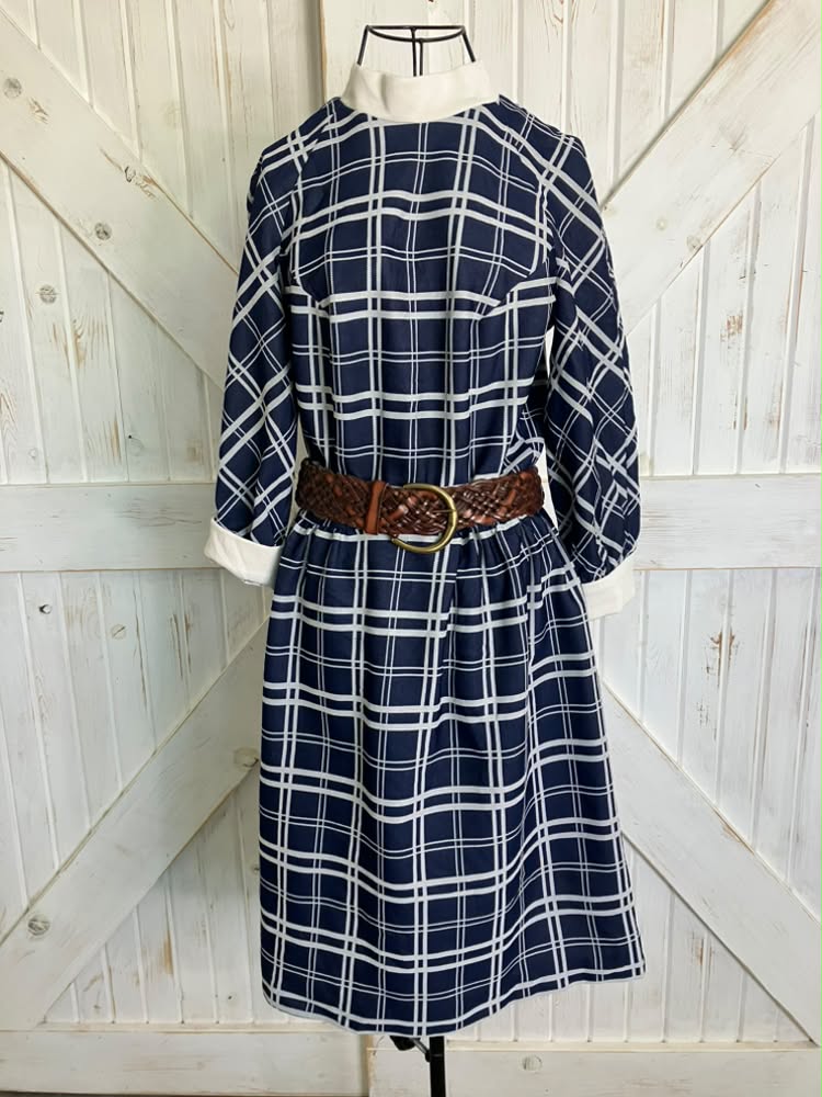 60's Vintage Alison Ayres Marsha Brady Mod Blue White Check Mini Dress