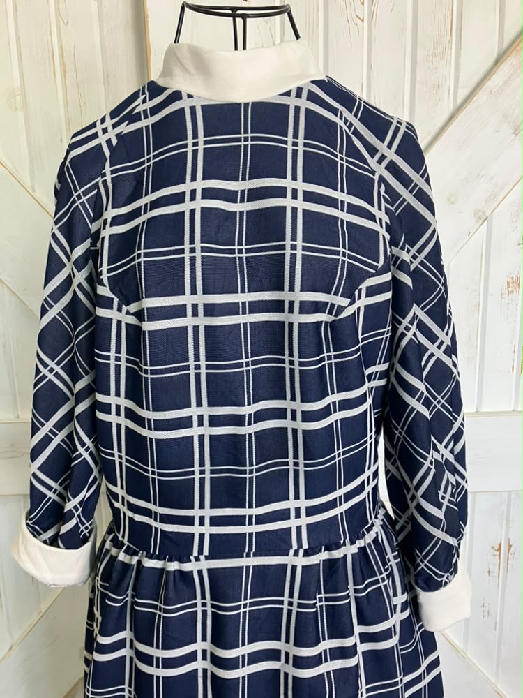 60's Vintage Alison Ayres Marsha Brady Mod Blue White Check Mini Dress