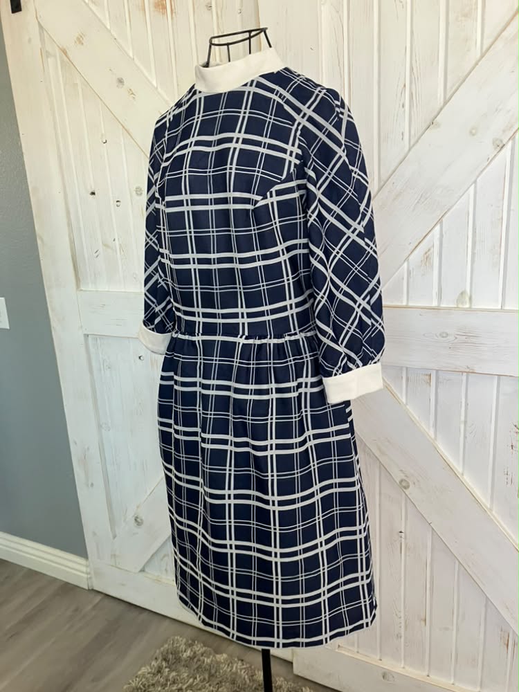 60's Vintage Alison Ayres Marsha Brady Mod Blue White Check Mini Dress