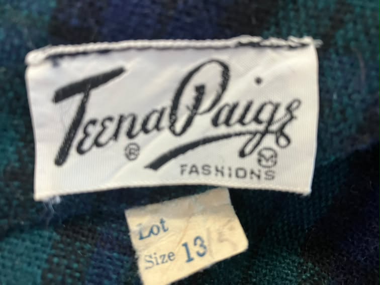 50's Vintage Teena Paige Wool Blue Green Plaid Dapper Tea Day Dress + Original Belt