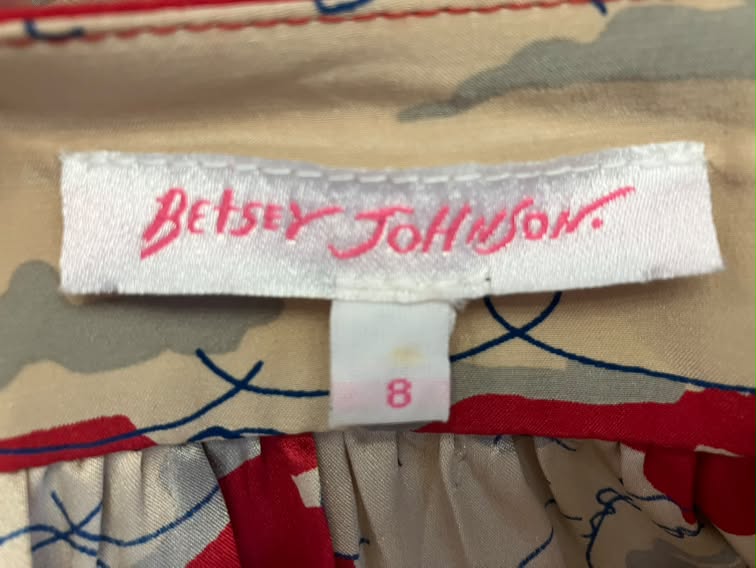 90's Vintage Betsey Johnson Red Blue Baby Girl in the Clouds Silk Mini Dress + Original Belt *FLAW