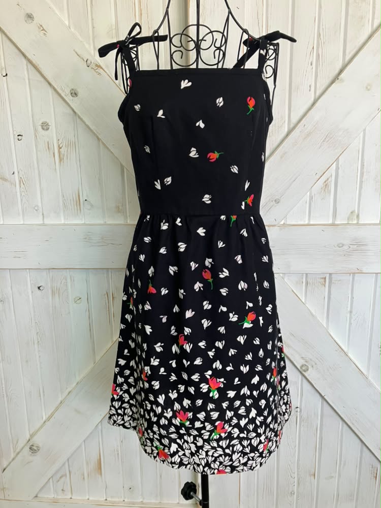 70's Vintage Malia Honolulu Black White Red Rose Calico Hawaiian Mini Sundress Dress