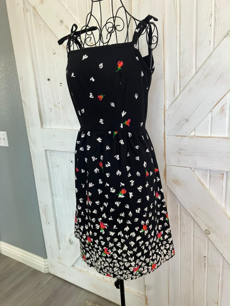 70's Vintage Malia Honolulu Black White Red Rose Calico Hawaiian Mini Sundress Dress
