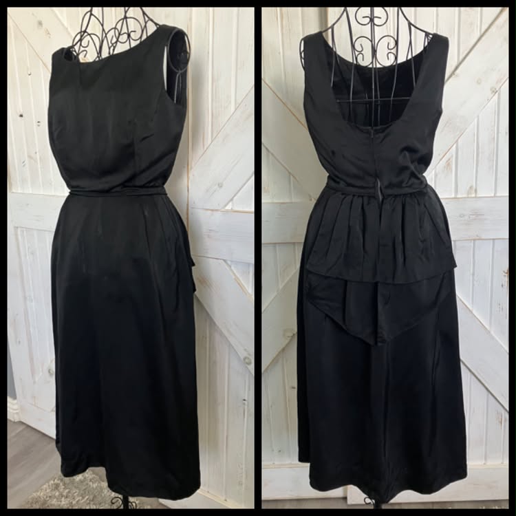 50's Vintage Audrey Black Sheath Cocktail Party Midi Dress