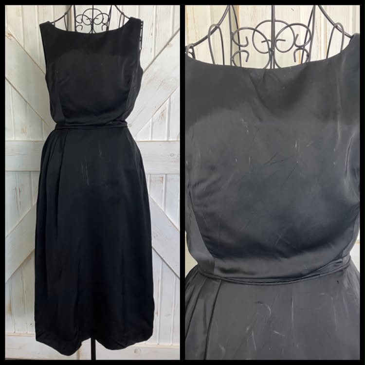 50's Vintage Audrey Black Sheath Cocktail Party Midi Dress