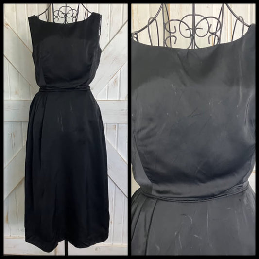 50's Vintage Audrey Black Sheath Cocktail Party Midi Dress *FLAWS