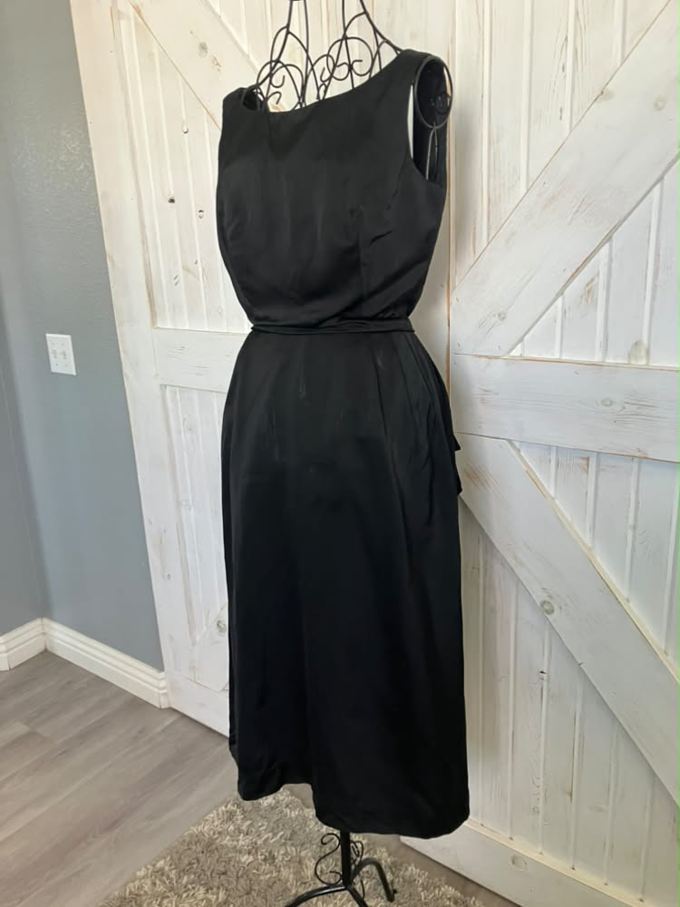 50's Vintage Audrey Black Sheath Cocktail Party Midi Dress