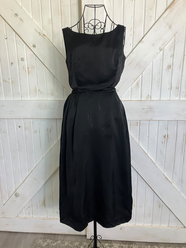 50's Vintage Audrey Black Sheath Cocktail Party Midi Dress