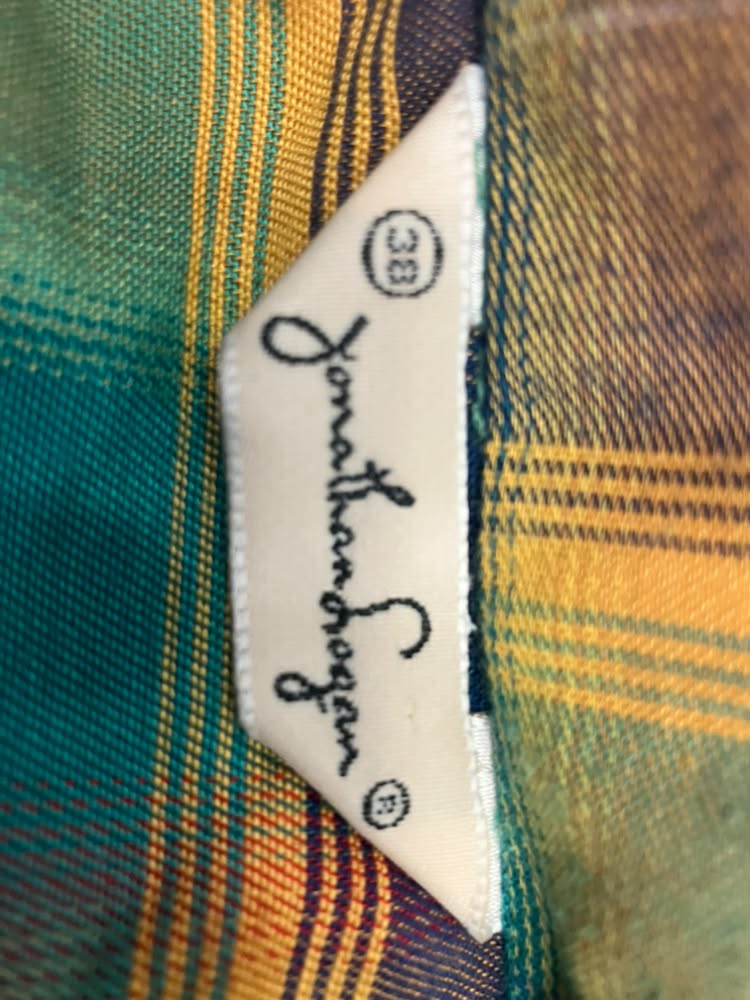 80's Vintage Jonathan Logan Fall Autumn Green Red Yellow Rainbow Plaid Ruffle Preppy Blouse Top Shirt