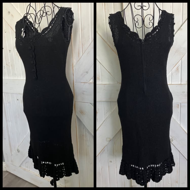 60's Vintage Cabot Linen Knit Little Black Bodycon Sheath Cocktail Party Mad Men Mini LBD Dress