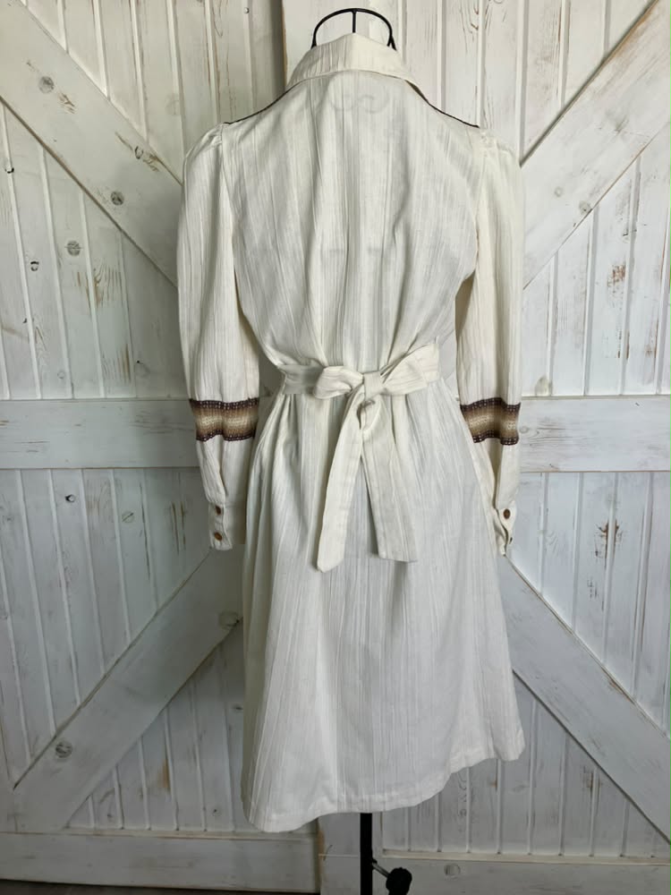 70's Vintage Ivory Beige Brown Stripe Go Go Boho Bohemian Festival Mini Dress