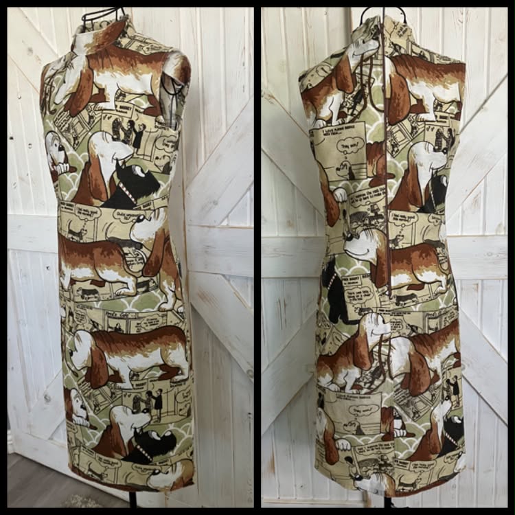 80's Vintage Handmade Fred the Basset Hound Dog Novelty Print Mini Dress