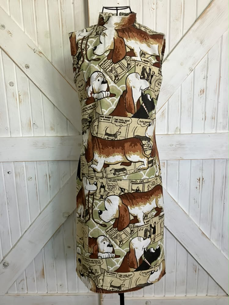 80's Vintage Handmade Fred the Basset Hound Dog Novelty Print Mini Dress