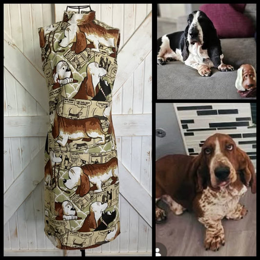 80's Vintage Handmade Fred the Basset Hound Dog Novelty Print Mini Dress
