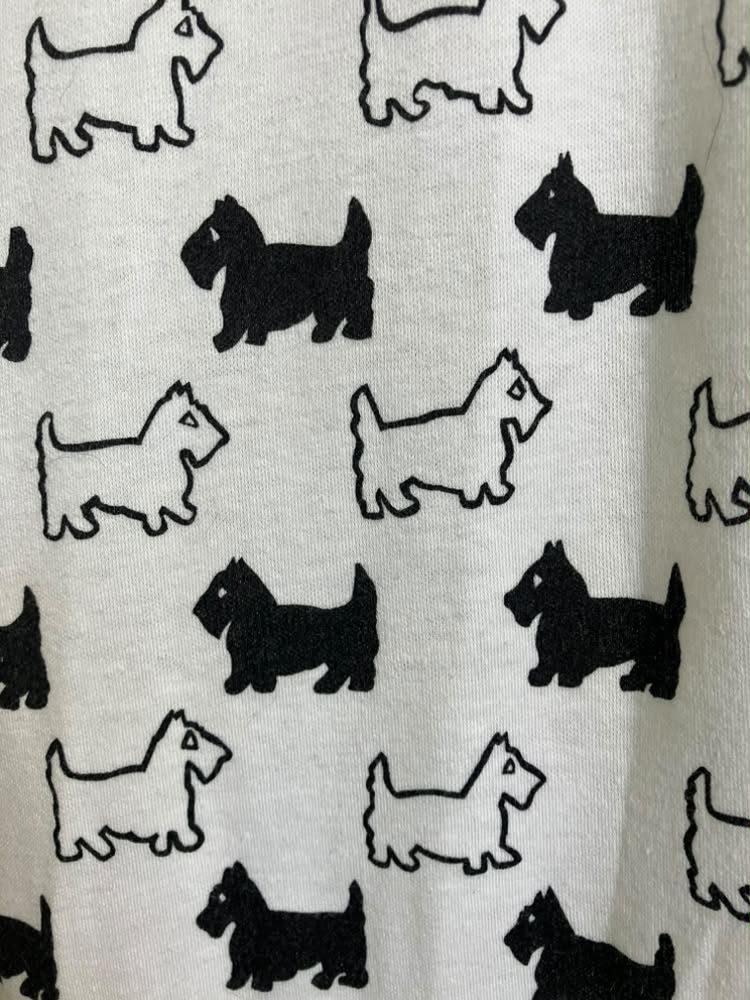 70's Vintage The Vested Gentress White Black Scottie Dog Novelty Print Jersey Midi Dress