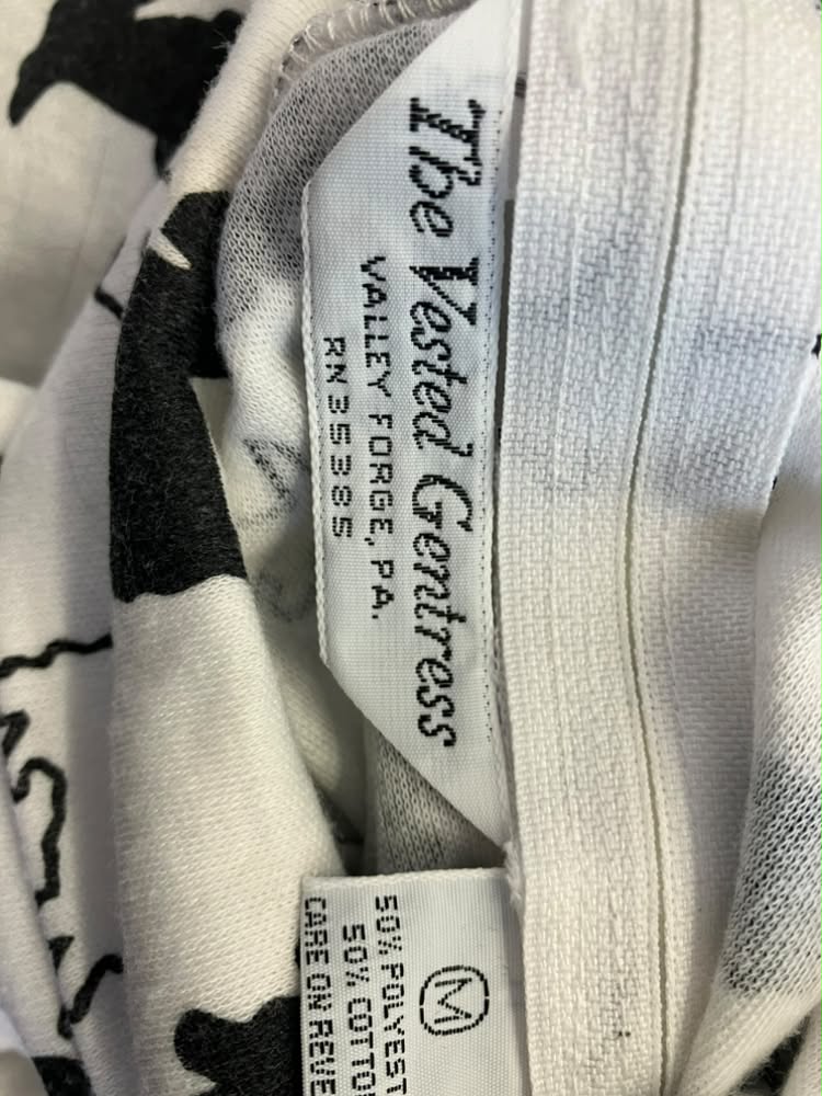 70's Vintage The Vested Gentress White Black Scottie Dog Novelty Print Jersey Midi Dress
