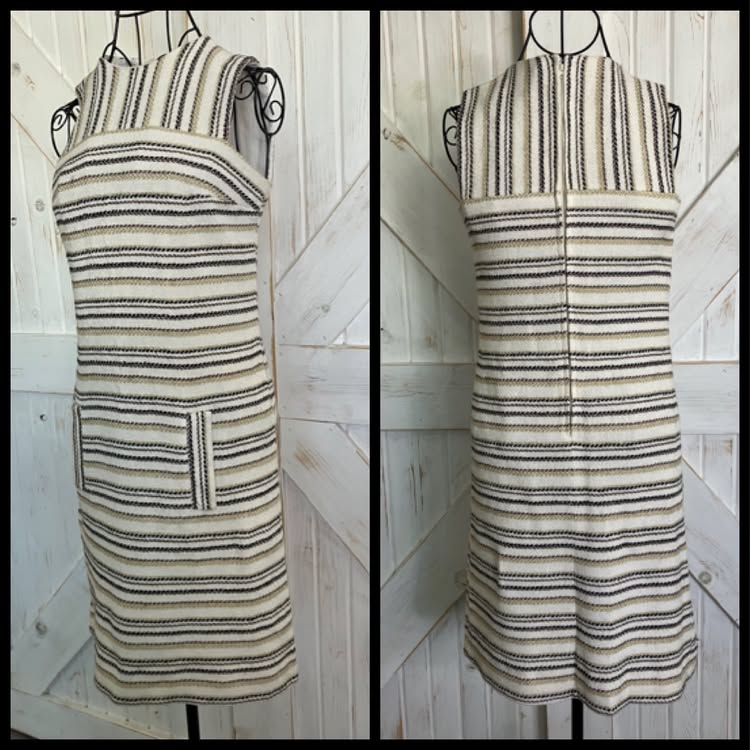 70's Vintage Lanz Original Beige Brown Stripe Mini Sundress Dress