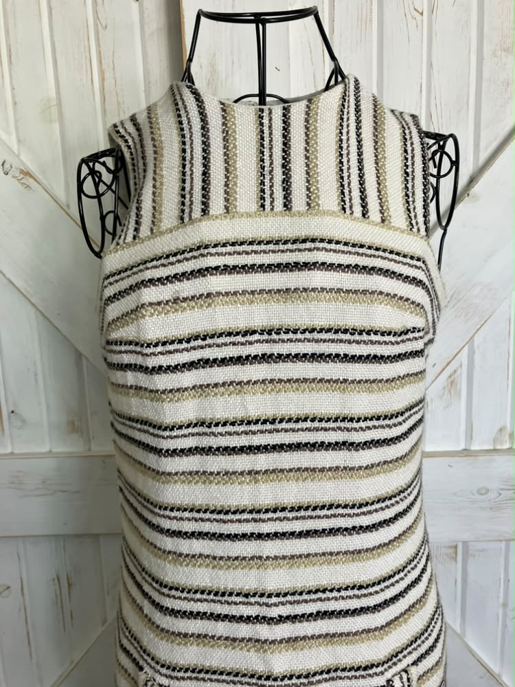 70's Vintage Lanz Original Beige Brown Stripe Mini Sundress Dress