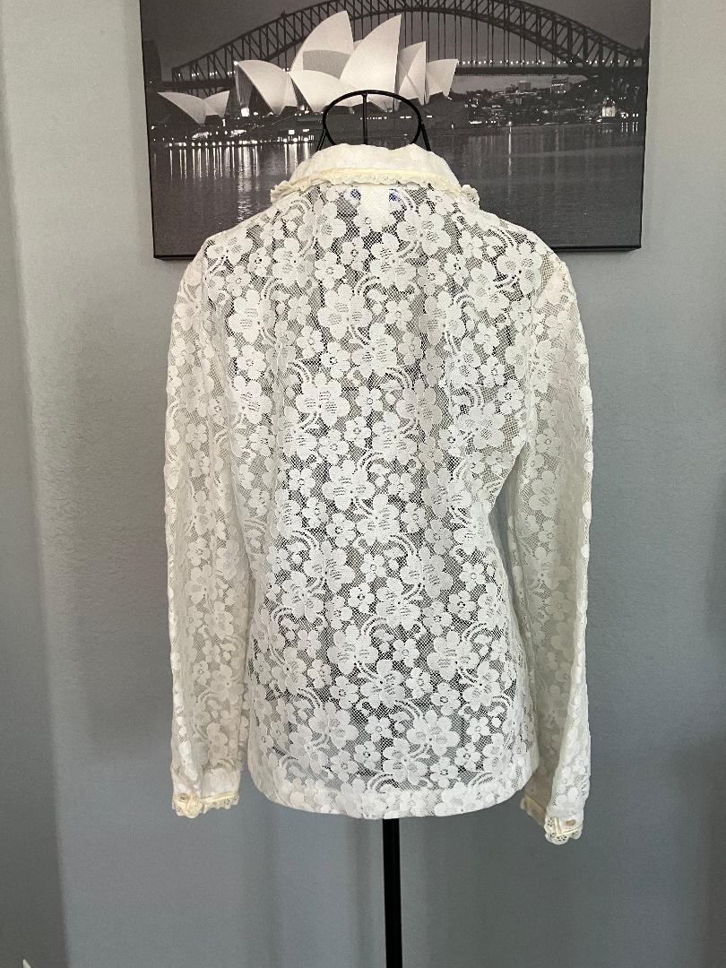 70's Vintage Sunny South Fashions White Lace Collared Flower Power Hippie Boho Blouse
