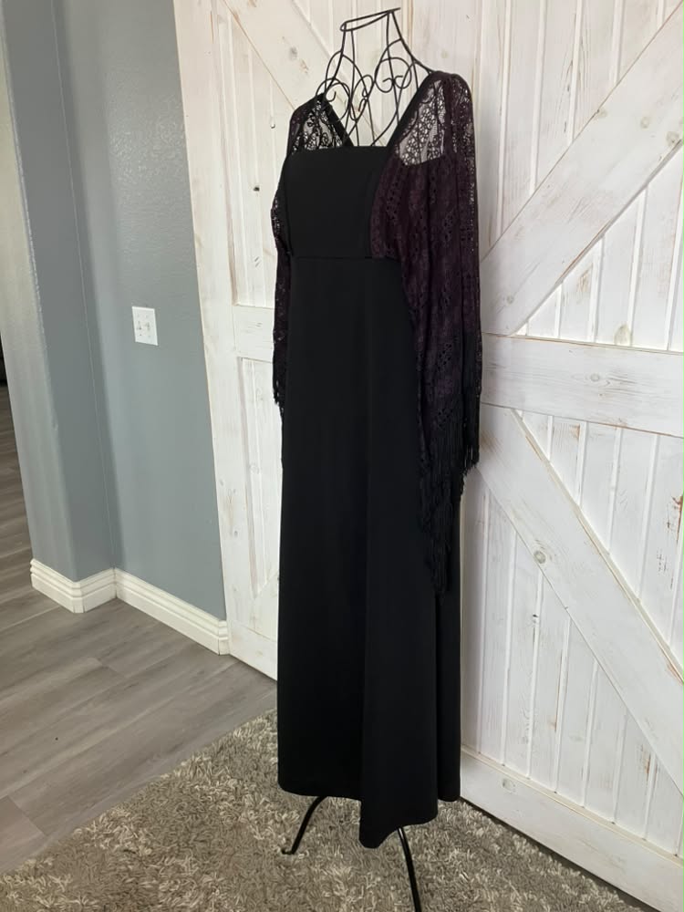 70's Vintage Miss K for Alfred Shaheen Hawaiian Black Witchy Woman Bohemian Stevie Bell Angel Aleeve Maxi Dress