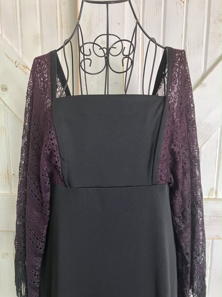 70's Vintage Miss K for Alfred Shaheen Hawaiian Black Witchy Woman Bohemian Stevie Bell Angel Aleeve Maxi Dress