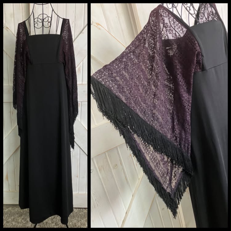 70's Vintage Miss K for Alfred Shaheen Hawaiian Black Witchy Woman Bohemian Stevie Bell Angel Aleeve Maxi Dress