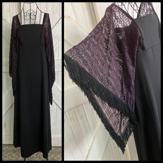 70's Vintage Miss K for Alfred Shaheen Hawaiian Black Witchy Woman Bohemian Stevie Bell Angel Sleeve Maxi Dress