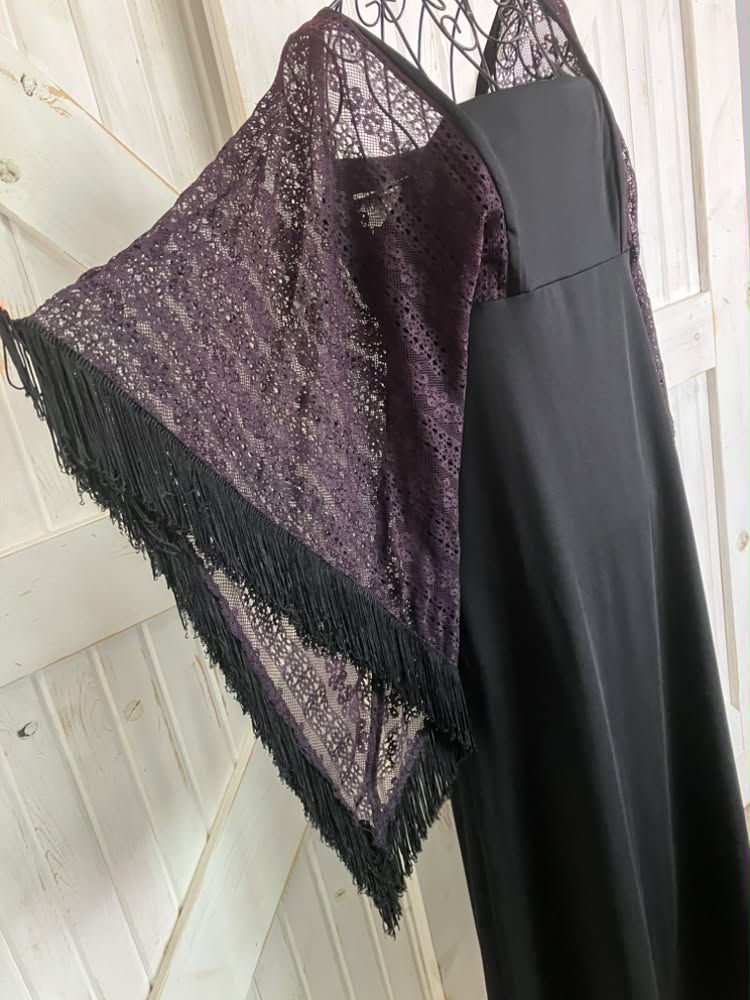 70's Vintage Miss K for Alfred Shaheen Hawaiian Black Witchy Woman Bohemian Stevie Bell Angel Aleeve Maxi Dress