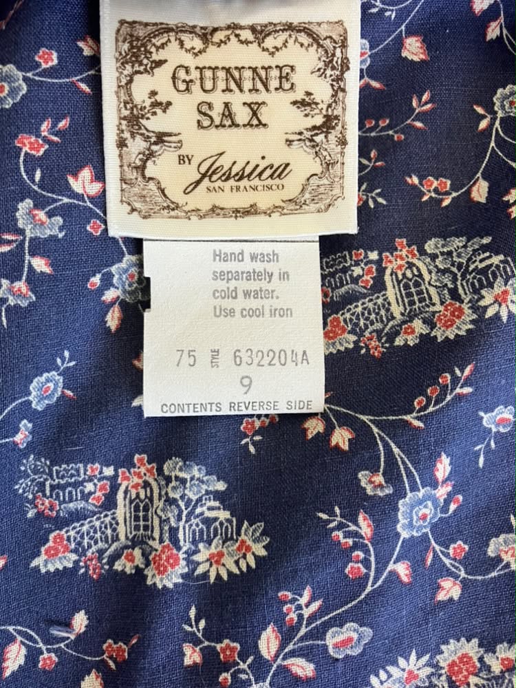 70's Vintage Gunne Sax Blue Red White Lace Church House on the Hill Prairie Maxi Sundress Dress 9