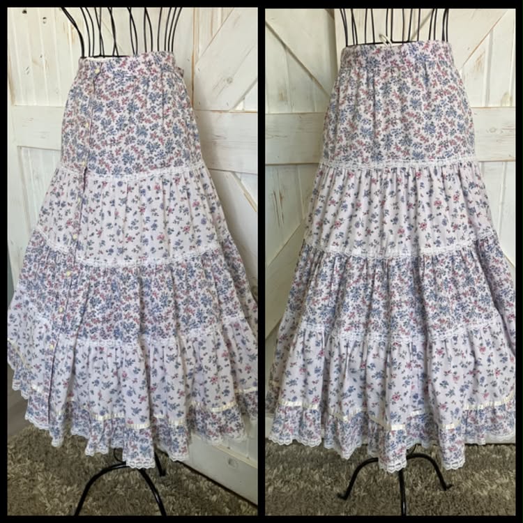 70's Vintage Gunne Sax Jessica's Gunnies Lavender Purple Pink Blue Calico Prairie Midi Skirt