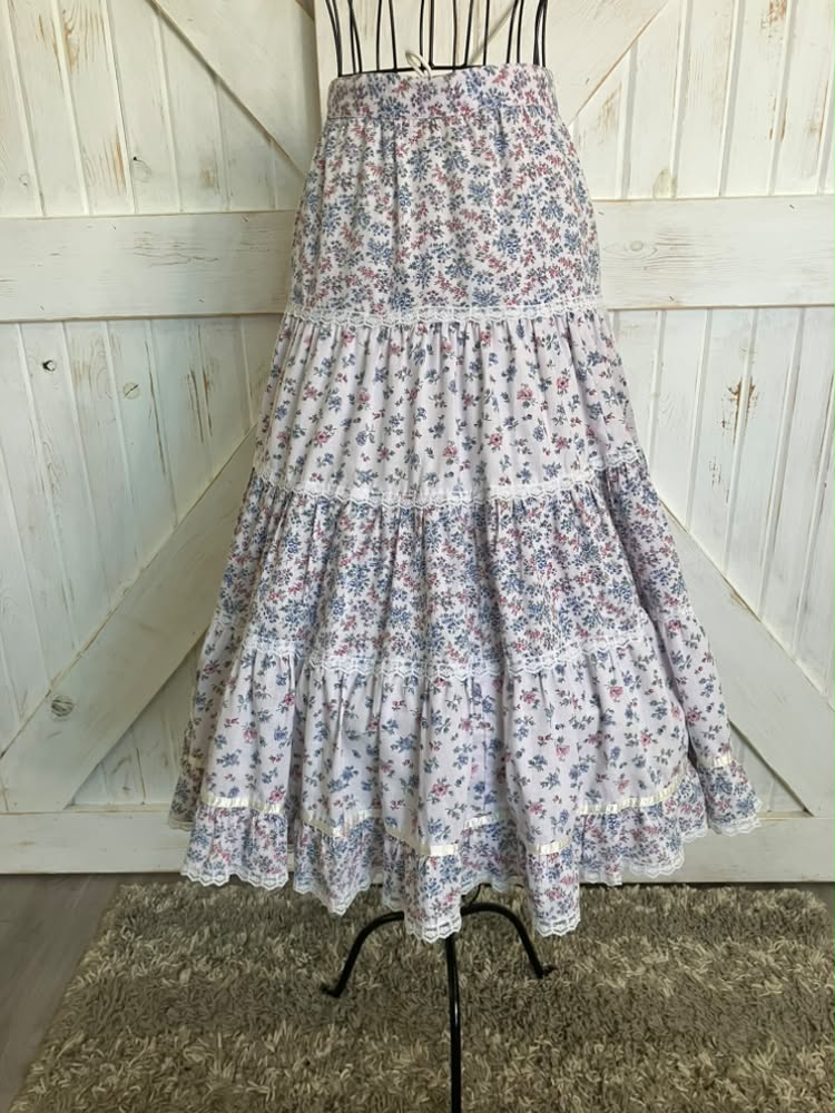 70's Vintage Gunne Sax Jessica's Gunnies Lavender Purple Pink Blue Calico Prairie Midi Skirt