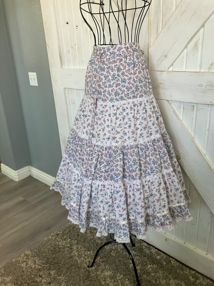70's Vintage Gunne Sax Jessica's Gunnies Lavender Purple Pink Blue Calico Prairie Midi Skirt