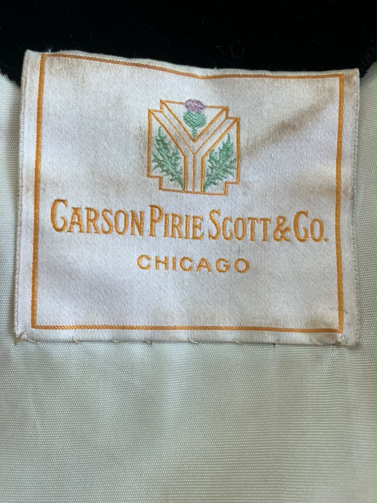 20's Vintage Antique Jazz Age Design Decade Carson Pirie Scott & Co Black Velvet White Fur Opera Maxi Coat Jacket *FLAWS