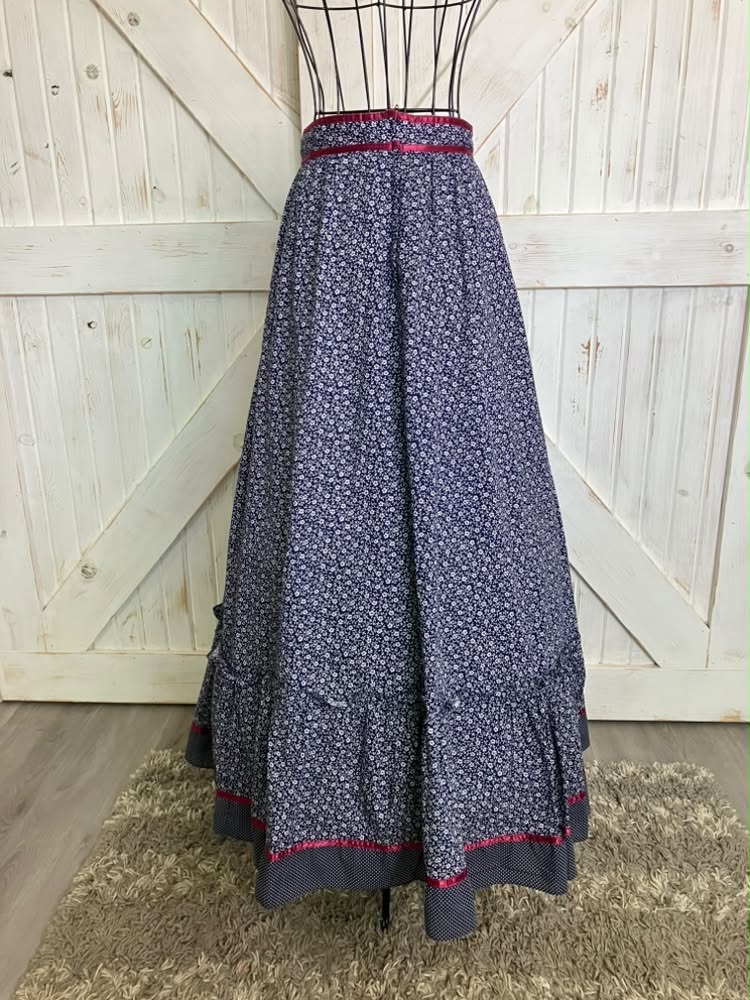70's Vintage Gunne Sax Jessica's Gunnies Blue Red Calico White Polka Dot Prairie Maxi Skirt 11
