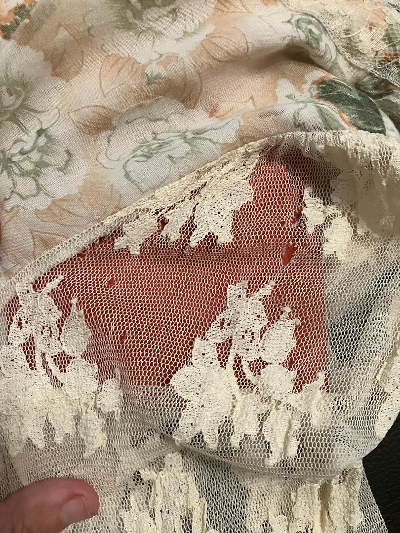 70's Vintage White Green Peach Floral Gunne Sax STYLE Prairie Angel Bell Sleeve Stevie Boho Maxi Dress *WOUNDED BIRD