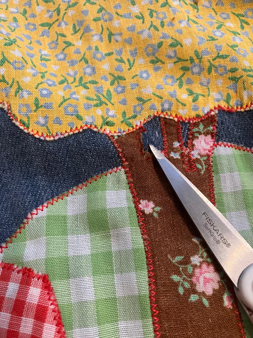 60's Vintage Denim Blue Jean Rainbow Calico Patchwork Mod Swing Midi Dress