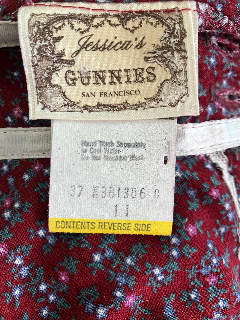 70's Vintage Gunne Sax Jessica's Gunnies Red Calico Blue White Polka Dot Prairie Midi Skirt 11