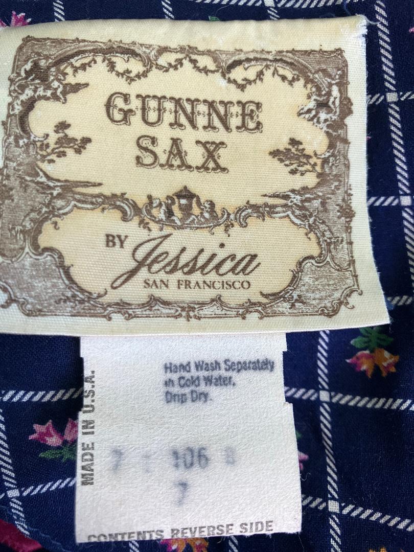 70's Vintage Gunne Sax Blue Red Pink White Calico Prairie Maxi Dress 7