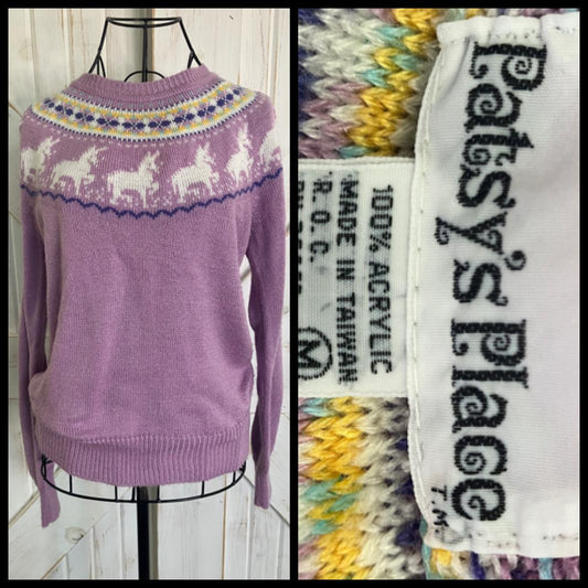 80's Vintage Patsy's Place Purple White Blue Unicorn Sweater