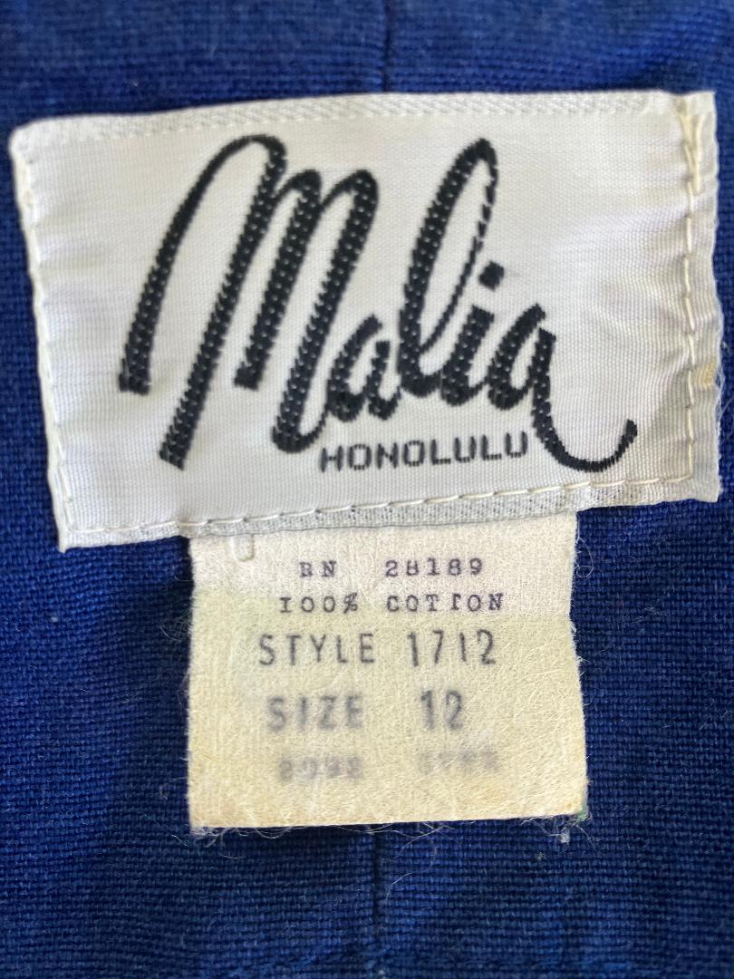 70's Vintage Malia Honolulu Blue Red Strawberry Novelty Print Hawaiian Midi Dress + Original Belt