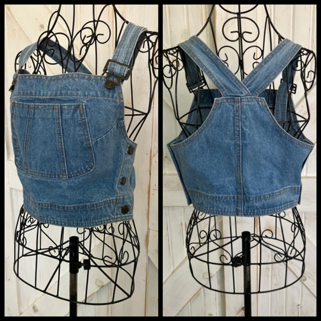 80's Vintage Gasp Pour Roberto Blue Jean Denim Overall Jumper Crop Tank Top