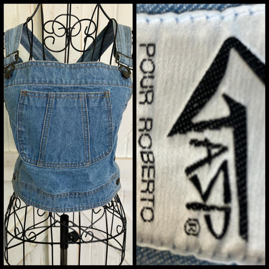 80's Vintage Gasp Pour Roberto Blue Jean Denim Overall Jumper Crop Tank Top