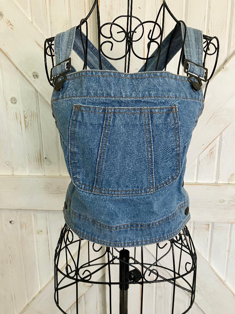 80's Vintage Gasp Pour Roberto Blue Jean Denim Overall Jumper Crop Tank Top