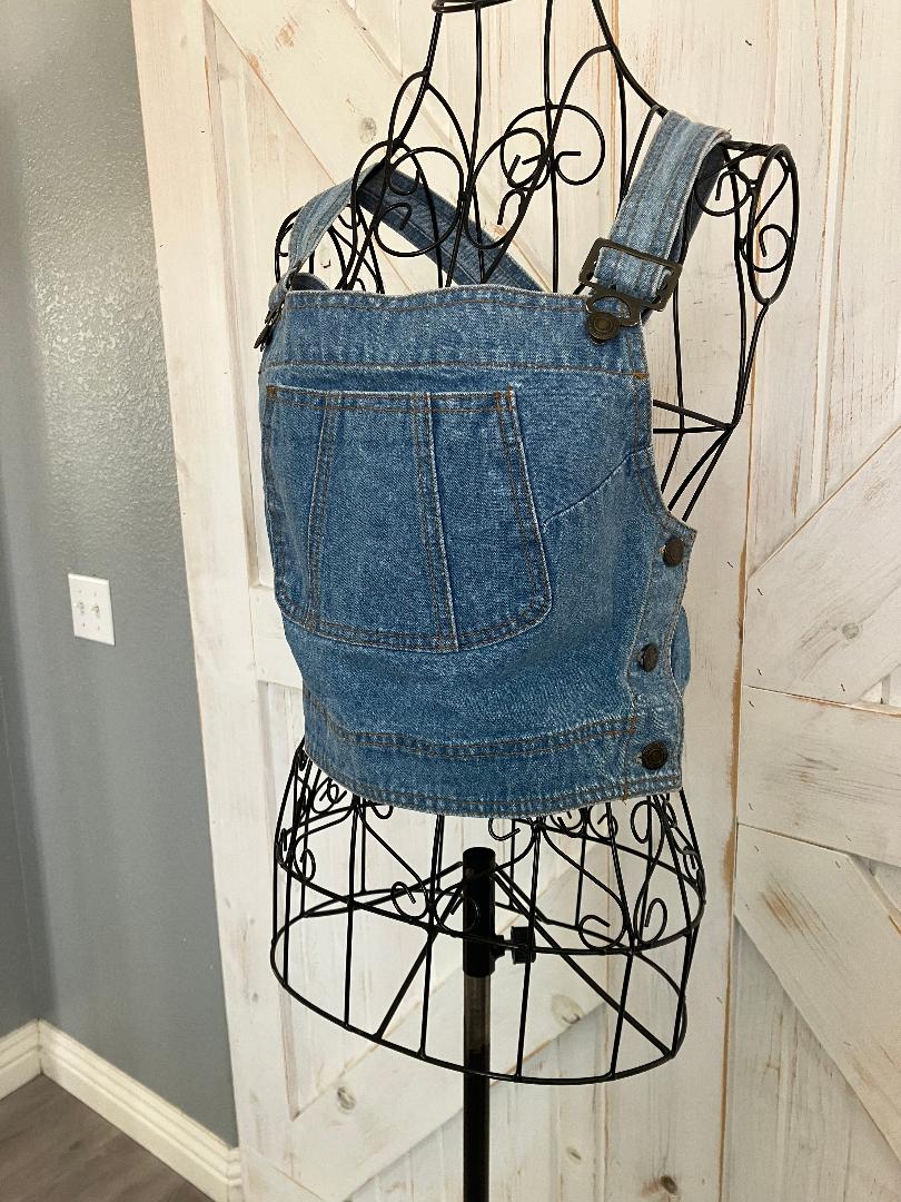 80's Vintage Gasp Pour Roberto Blue Jean Denim Overall Jumper Crop Tank Top