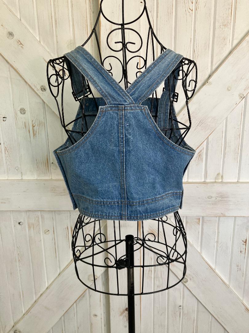 80's Vintage Gasp Pour Roberto Blue Jean Denim Overall Jumper Crop Tank Top