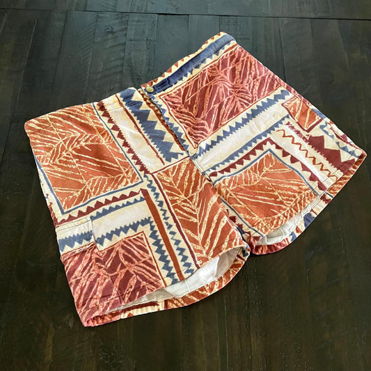 MENS 60's Vintage Kona Kai Hawaiian Casuals Jantzen Brown White Blue Batik Swim Trunks Shorts